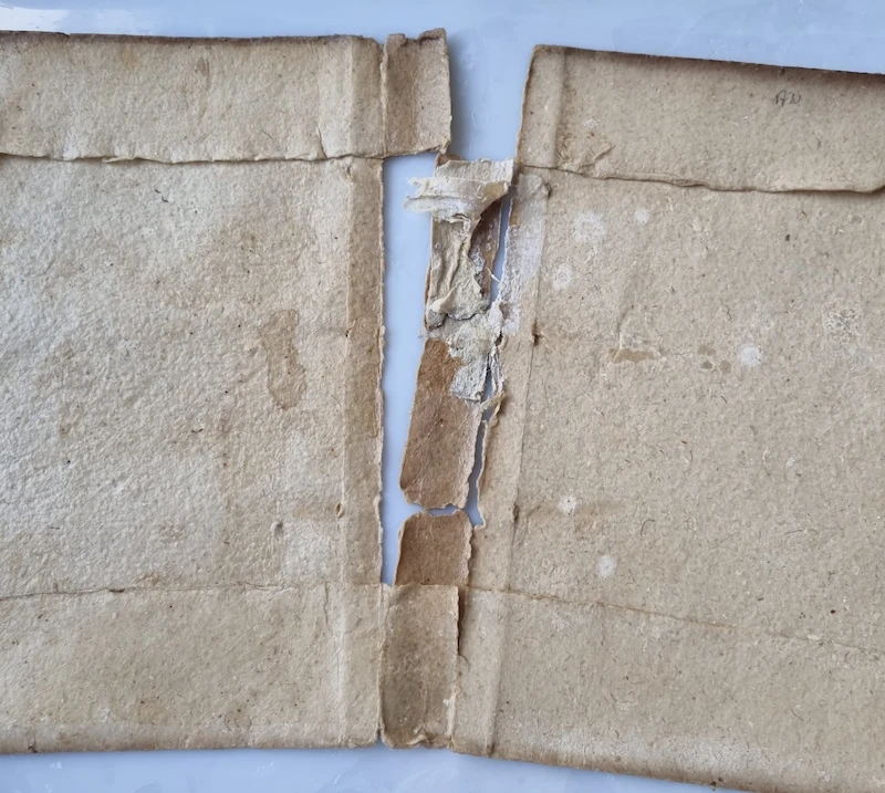 couverture d'un livre ancien du 16ème siècle après un nettoyage aqueux