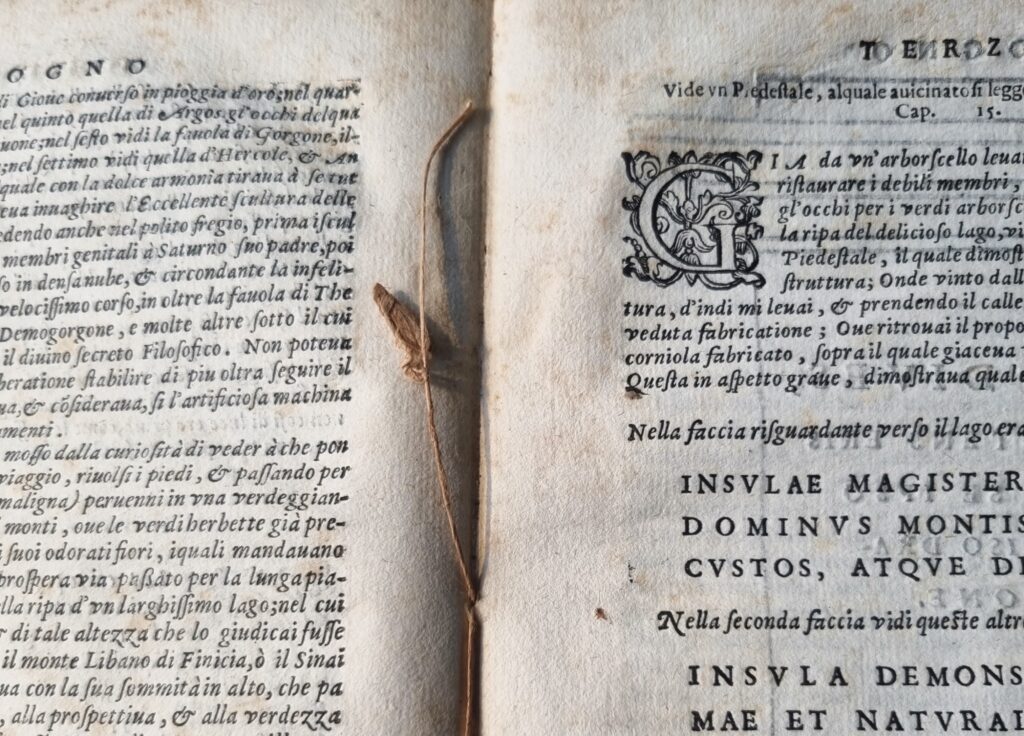 fil de couture coupé en fond de cahier dans un livre ancien